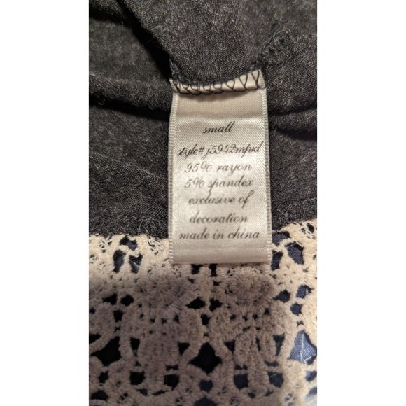 Stony Apparel Sz S Rayon Blend Gray Soft Crossover Back Tank with Lace Edging - Picture 6 of 9